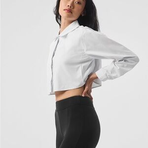 ALO Yoga Cropped Take Me Out Button Up in Cherry Cola